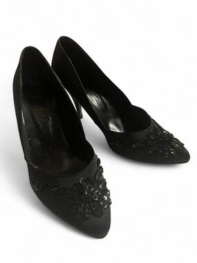 Whimisgoth Glam Black Sequins High Heel Pumps • SIZE - 7.5 •Vintage Marie Leon